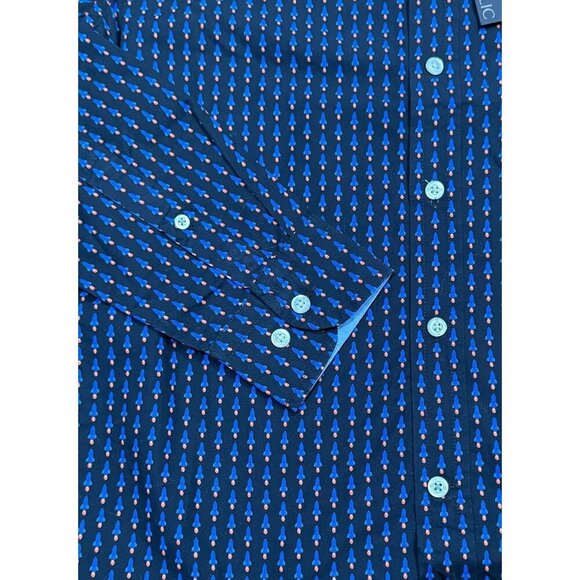 Banana Republic Men's Sz S Shirt Luxe Poplin Slim Cotton Black Blue Rockets New - Picture 4 of 5